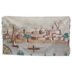 Antique 1930s, Tapestry Representing a Nile River Town Scene