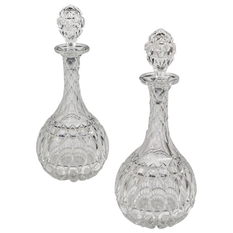 Elaborately Cut Pair of Victorian Decanters For Sale at 1stdibs