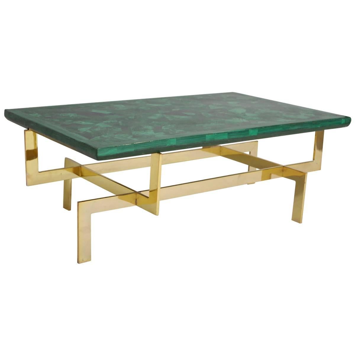 Malachite and Gilt Brass Coffee Table, circa 1970