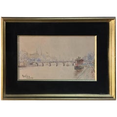 Antique Framed Watercolor of Paris Dated, 1907