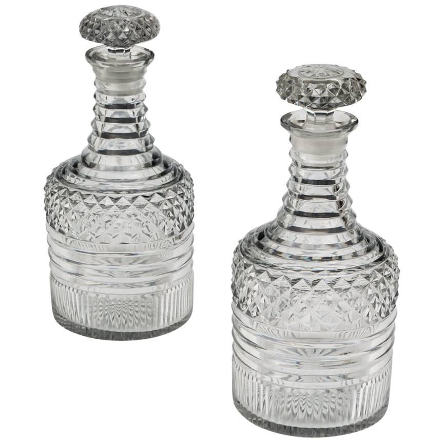 Fine Pair of Regency Diamond and Step Cut Decanters For Sale