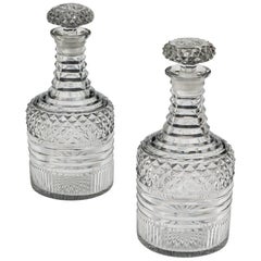 Antique Fine Pair of Regency Diamond and Step Cut Decanters