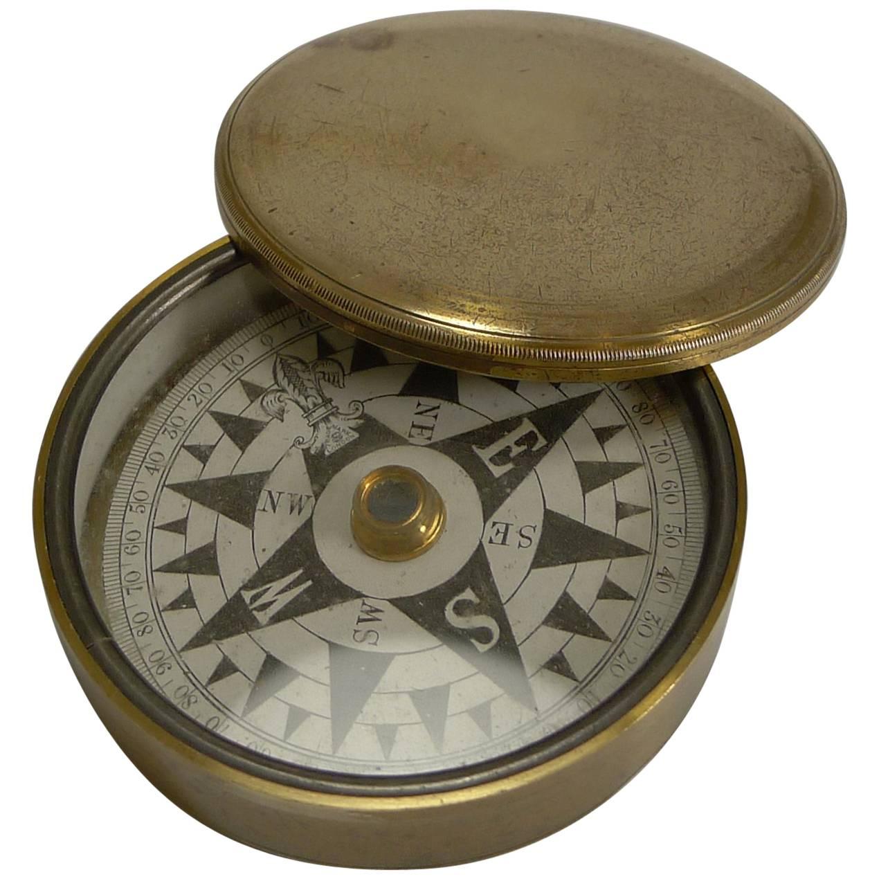 Antique English Brass Cased Floating Card Explorers Pocket Compass, circa 1880