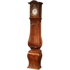 18th Century French Regence Bowed and Carved Walnut Tall Case Clock from Lyon