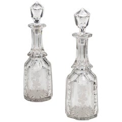 Pair of Cut-Glass Victorian Decanters Engraved with Fruiting Vines