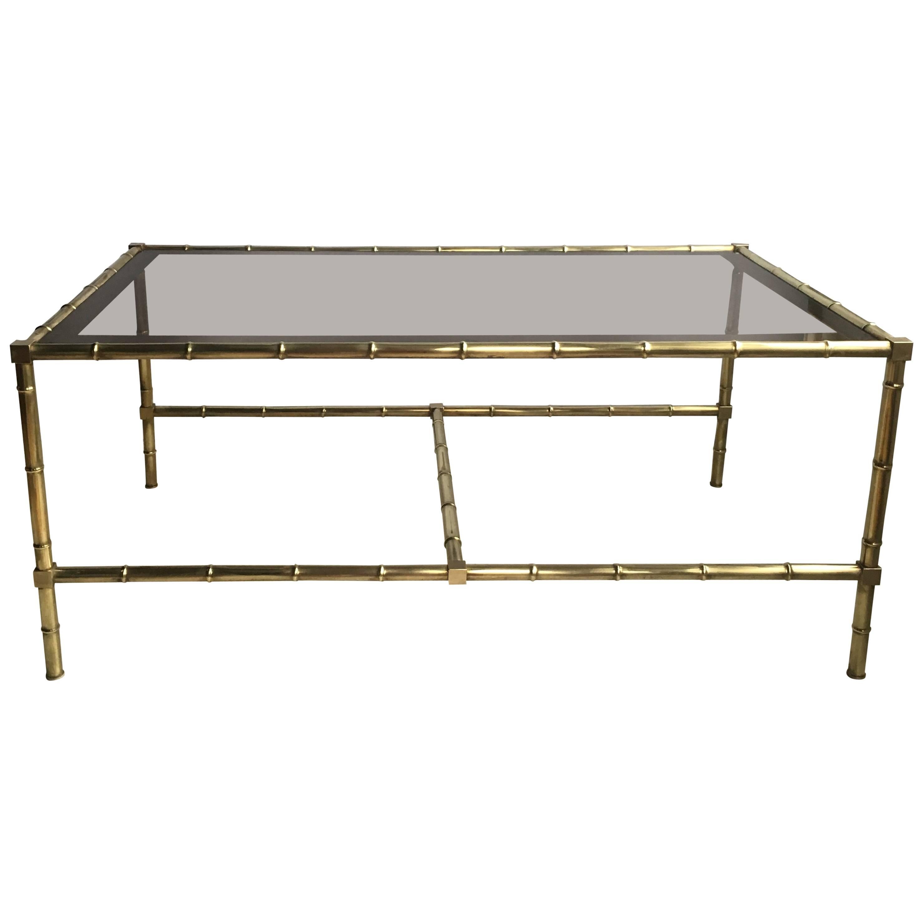 Vintage French Faux Bamboo Brass Coffee Table For Sale