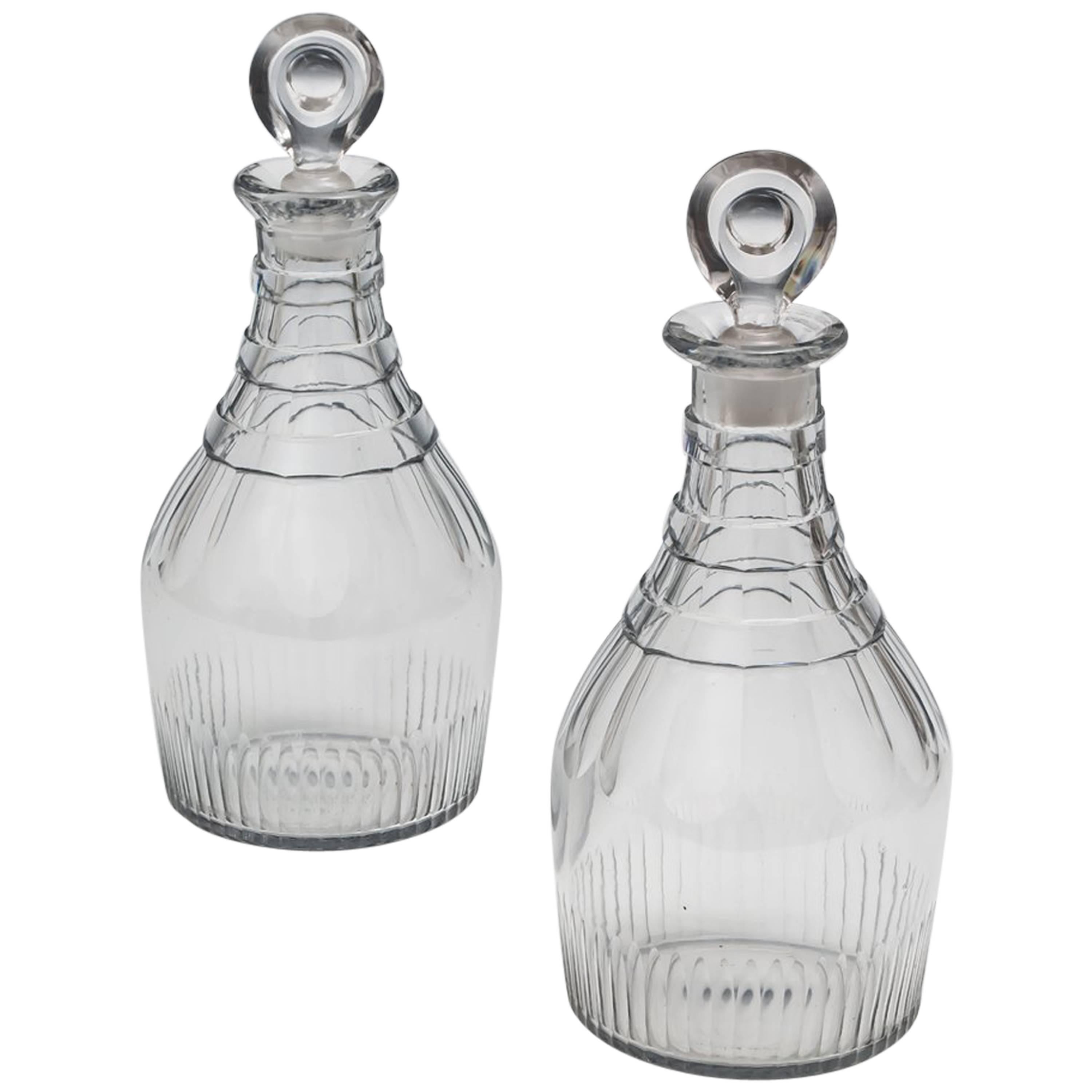 Pair of Slice and Flute Cut Georgian Decanters For Sale