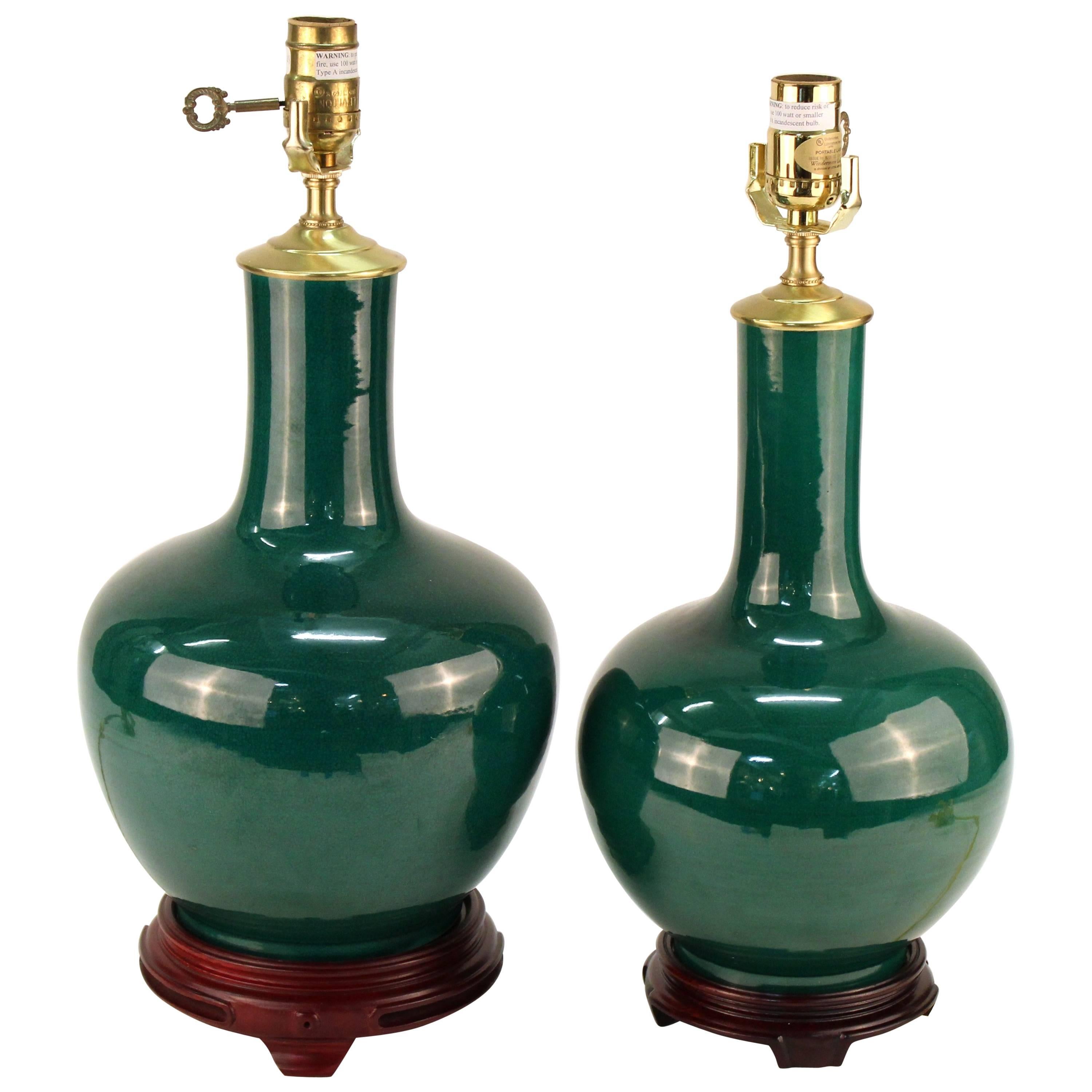 Hollywood Regency Style Green Table Lamps