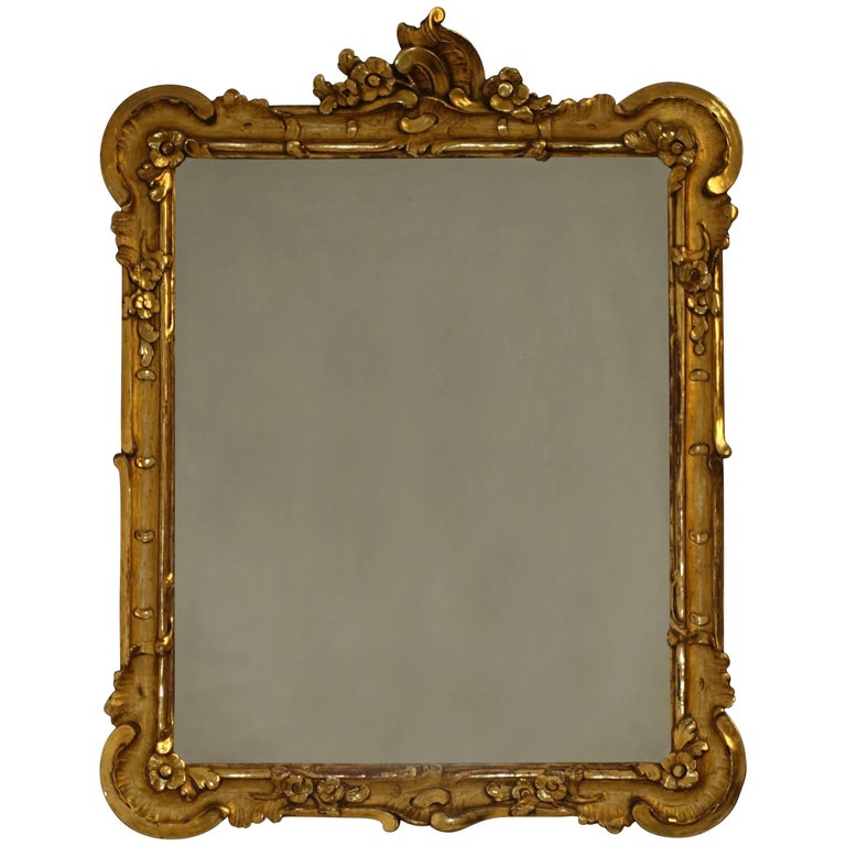 Pair of Italian Roccoco Style Gilt and Carved Wood Mirrors Late 19th ...