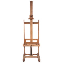 Used Oak Easel with Rise and Fall Crank Mechanism, French