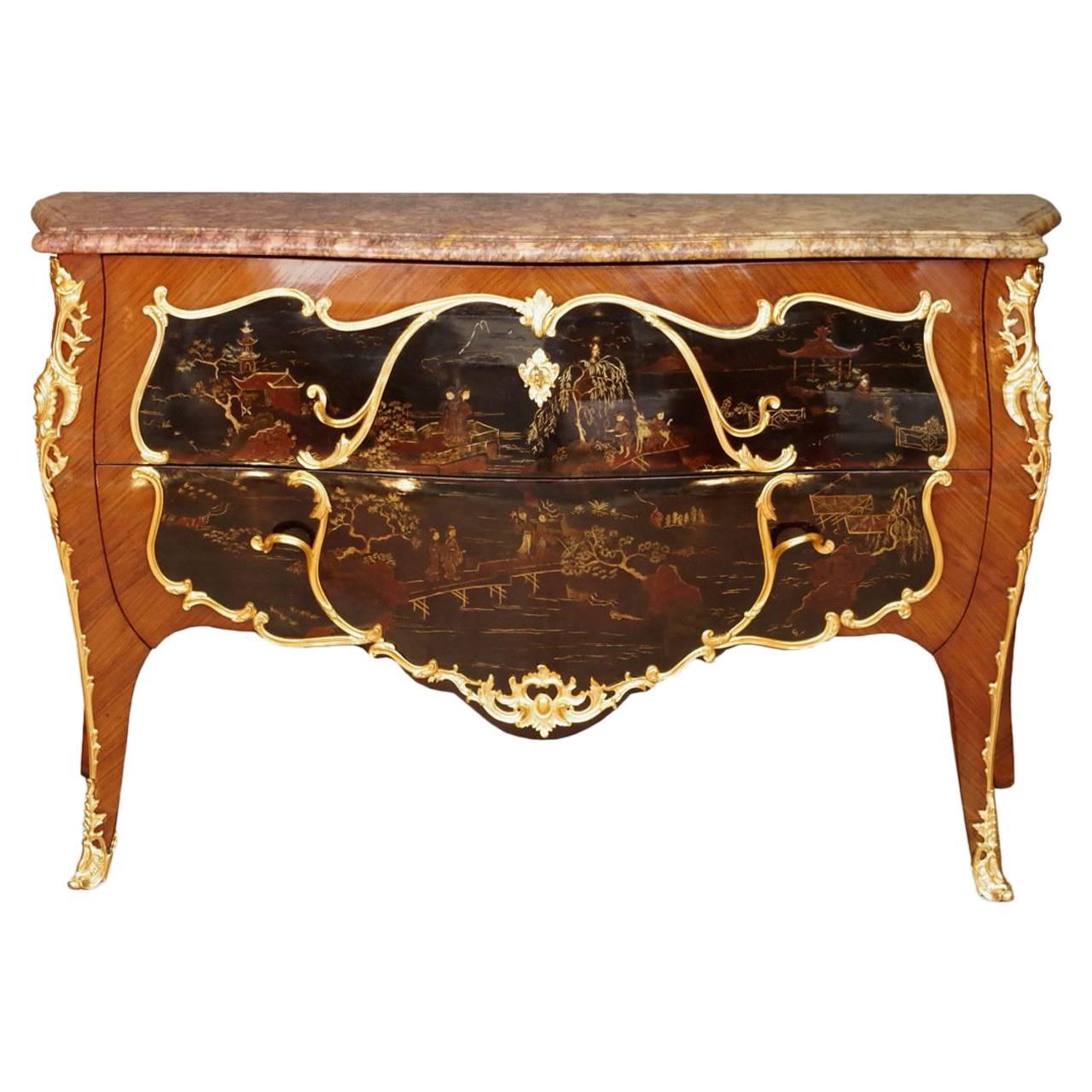 Louis XV Style Maquetry and Chinese Lacquer Type Commode, circa 1900