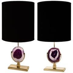 Pair of Agate Stone and Natural Brass Lamps