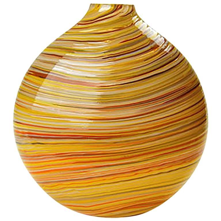 Red Blown Glass Round Vase, Mustard Swirl Series by Siemon and Salazar For Sale at 1stdibs