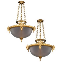Pair of Victorian Ormolu-Mounted Frosted Bowl Fittings