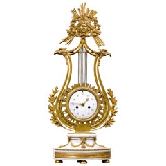 Neoclassical 18th Century Ormolu and Marble Lyre Clock