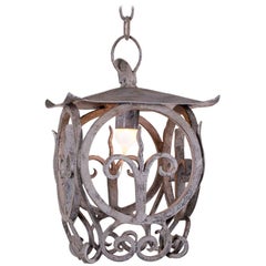 Square Forged Iron Antique French Lantern, France, circa 1840