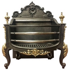Antique 19th Century Rococo Style Steel and Brass Fire Basket Grate
