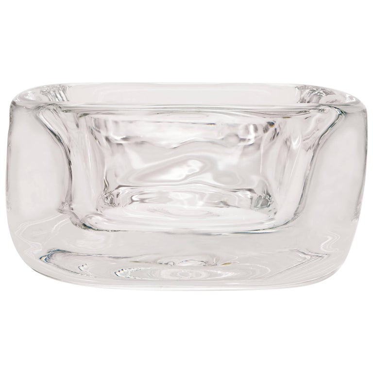 Red Amber Striped Low Bowl, Handblown Sculpted Glass by Siemon and