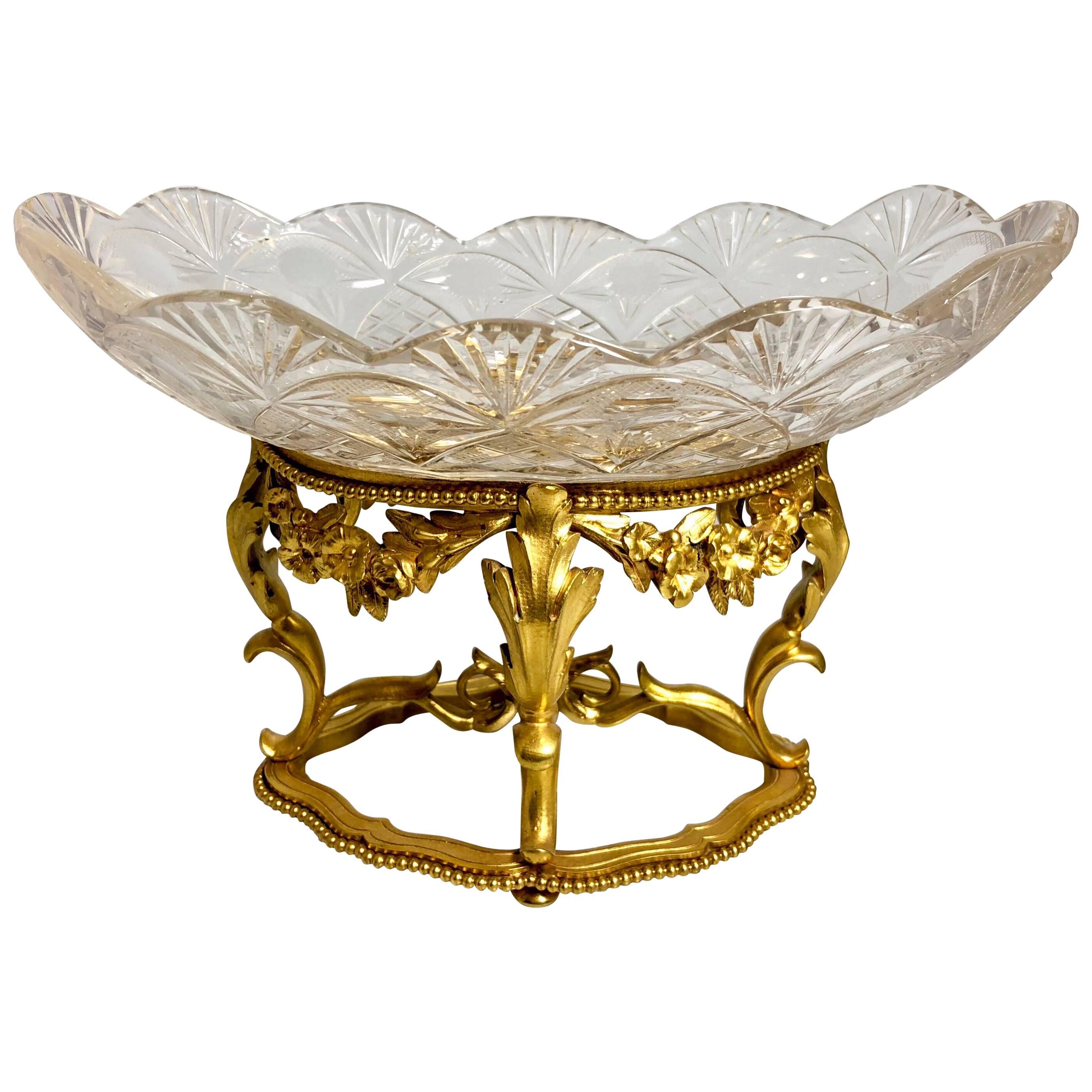 Antique French Cut Crystal Bronze D'ore Coupe, circa 1880-1890