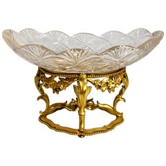 Antique French Cut Crystal Bronze D'ore Coupe, circa 1880-1890