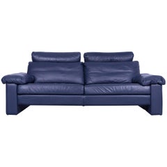 COR Conseta Designer Sofa Leather Blue Three-Seat Couch Modern