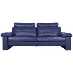 COR Conseta Designer Sofa Leather Blue Three-Seat Couch Modern