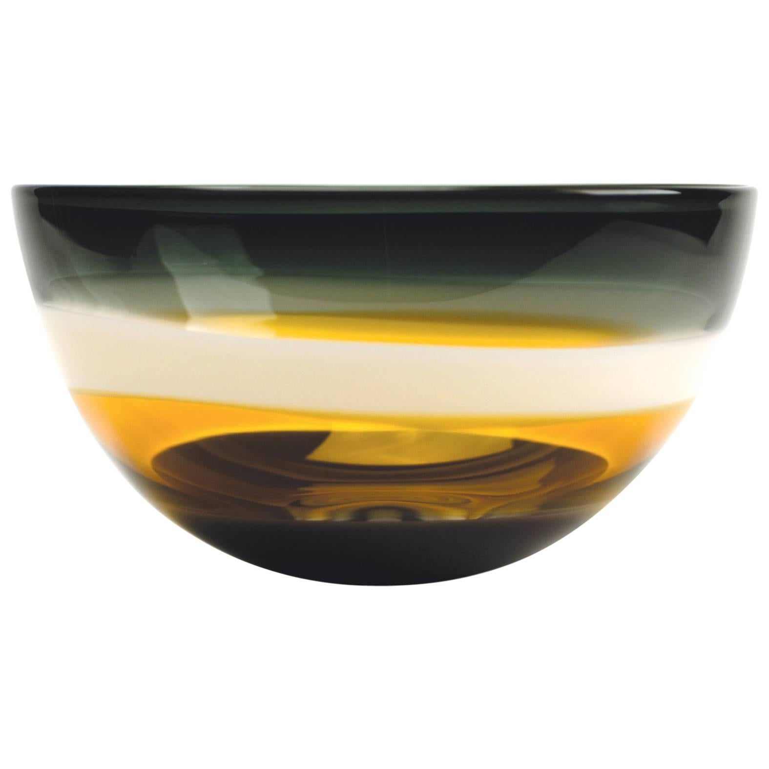 Earth Tone Blown Glass Bowl by California Designer Caleb Siemon
