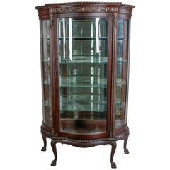 Antique Victorian Carved and Gilt Oak Serpentine China Display Cabinet, 19th Century