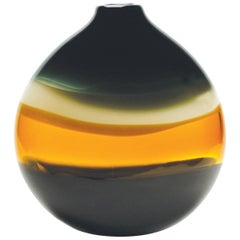 Earth Tone Sculpted Glass Round Vase by Designer Caleb Siemon