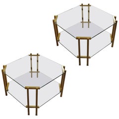 Pair of Two-Tier Glass Coffee Tables, France, 1960s