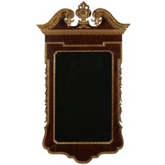 Vintage Federal Parcel-Gilt Flame Mahogany Wall Mirror with Broken Arch and Finial