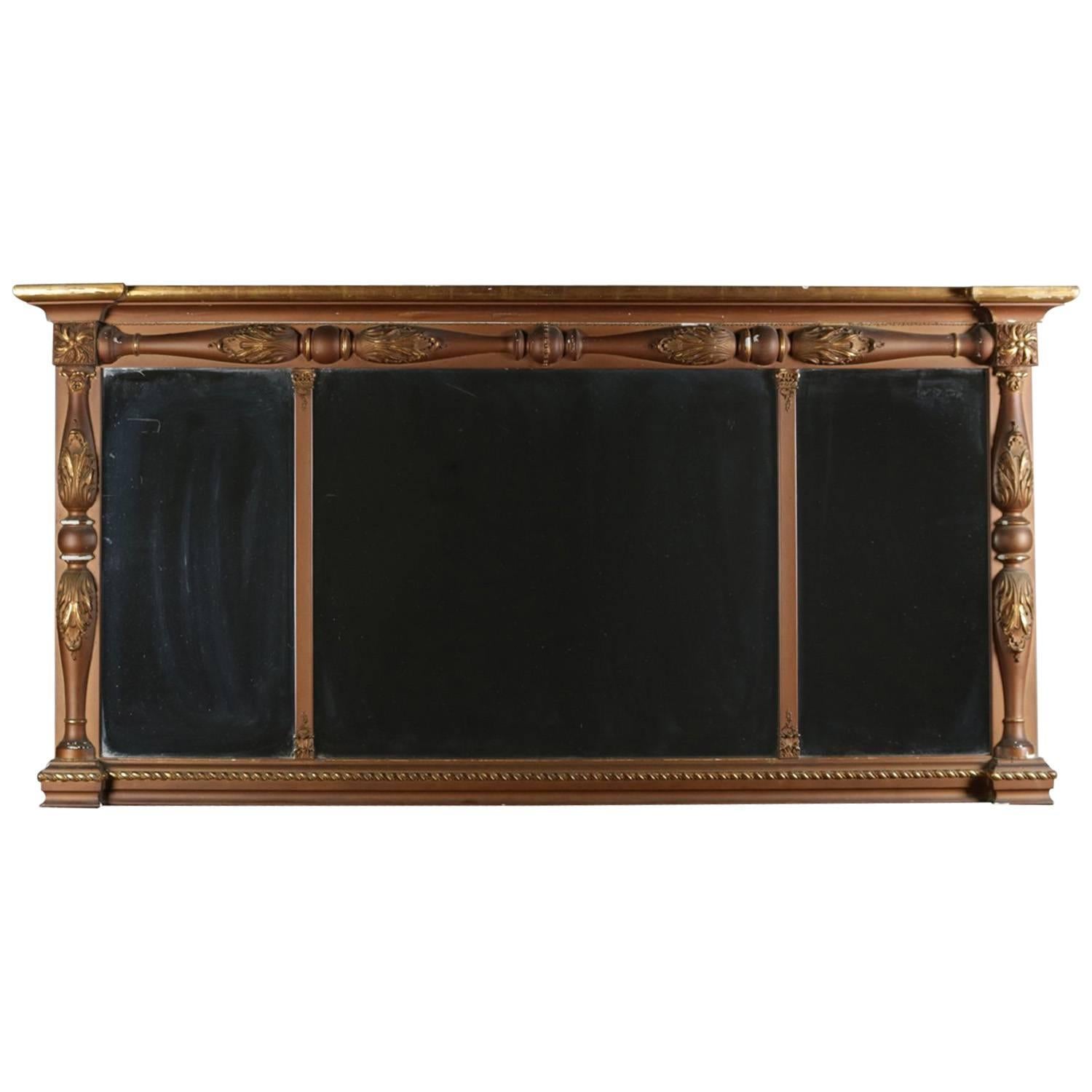Empire Gilt Classical and Foliate Carved Triptych over Mantel Mirror