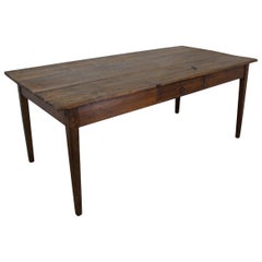 Wide Antique Pine Farm Table, One Drawer