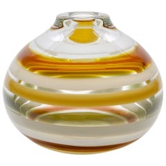 Ivory Striped Squat Vase, Handblown Sculpted Glass by Siemon & Salazar