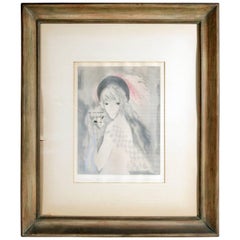 "Junge Frau mit Äffchen" Signed and Numbered Woodcut Print by Marie Laurencin