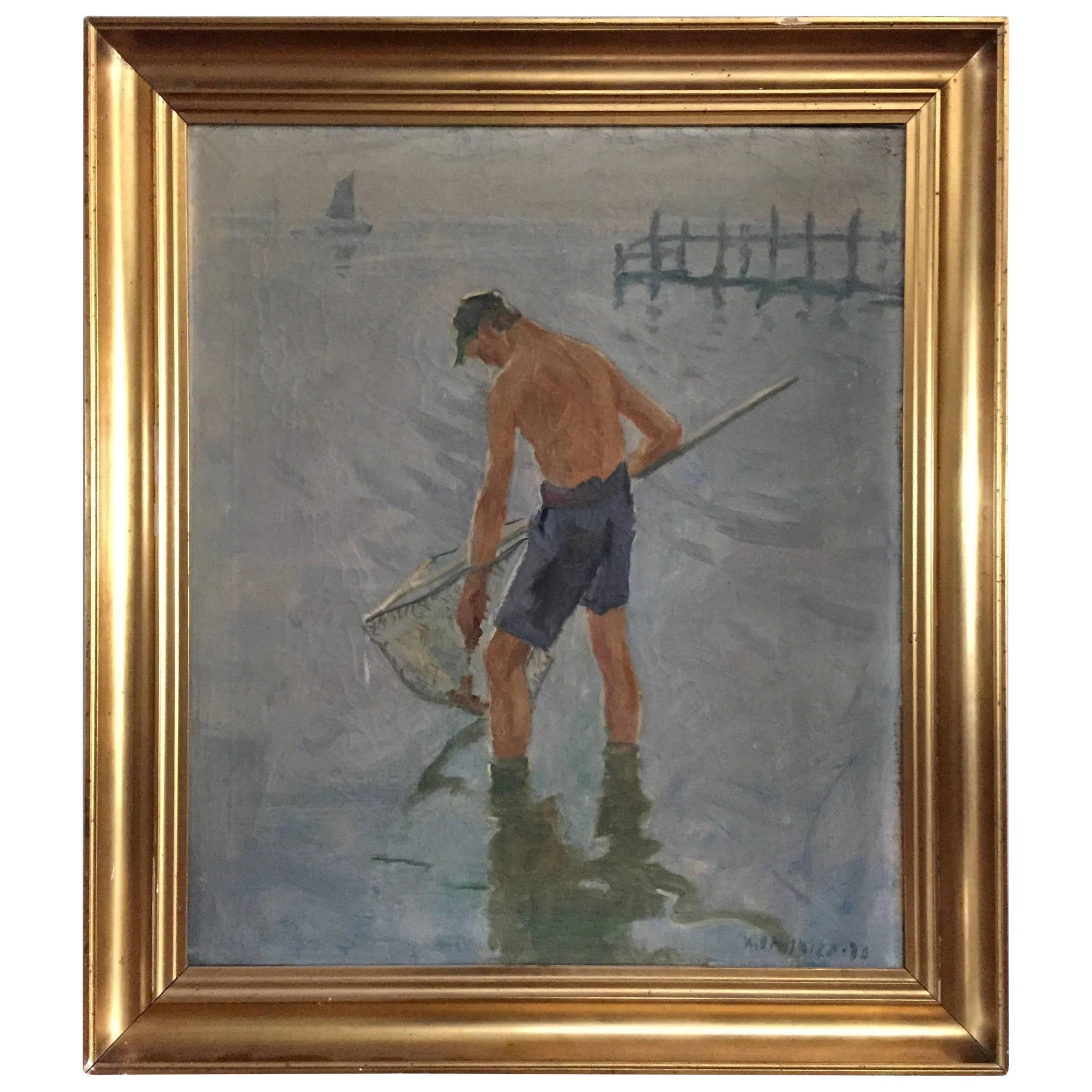 The Oyster Picker Dated 1870, Signed KD Hilbier