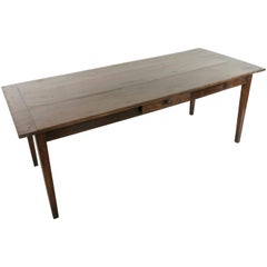 French Artisan-Made Poplar Farm Table or Dining Table with Single Drawer