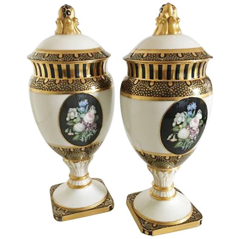 Bing & Grondahl Pair of Overglaze Vases with Gold Decoration by Theodor Larsen For Sale