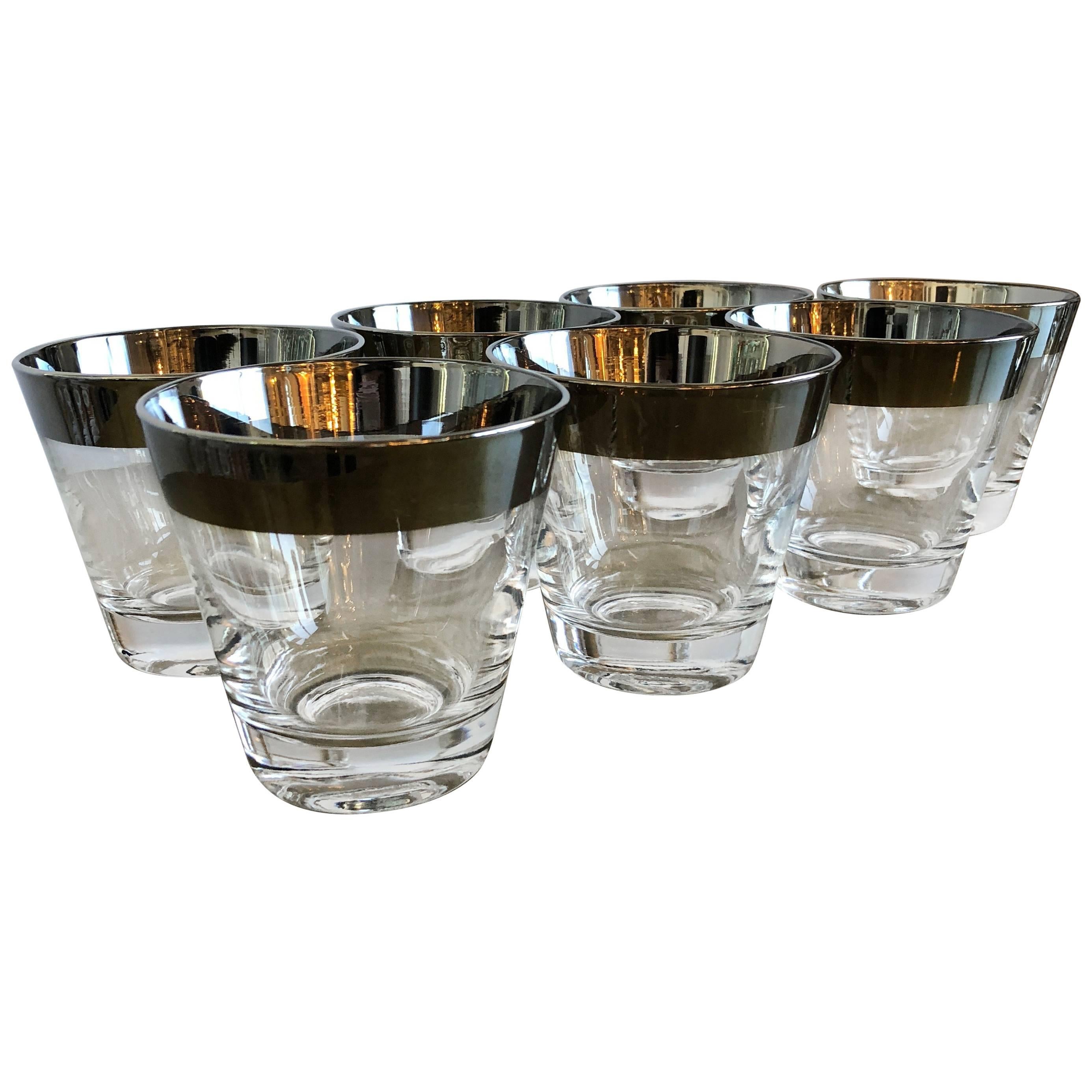 Mid-Century Modern Set of Seven Dorothy Thorpe Silver Overlay Cocktail Glasses
