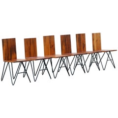 Set of Six Tiger Wood and Steel Modern Dining Chairs by Rehab Vintage Interiors