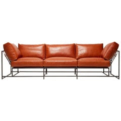 Encounter Cognac Leather and Blackened Steel Three-Piece Sofa