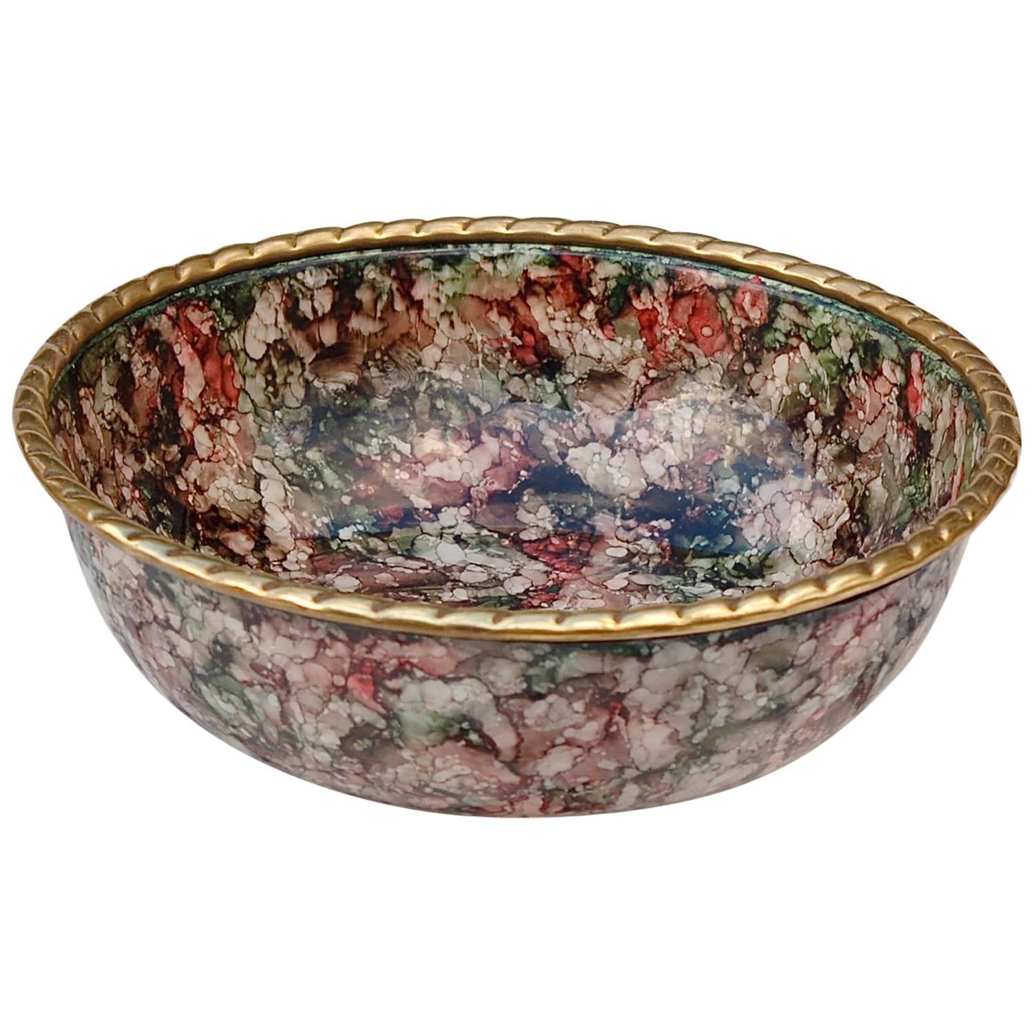 Solid Brass Multicolored Enamel Bowl, Late 20th Century, Italy