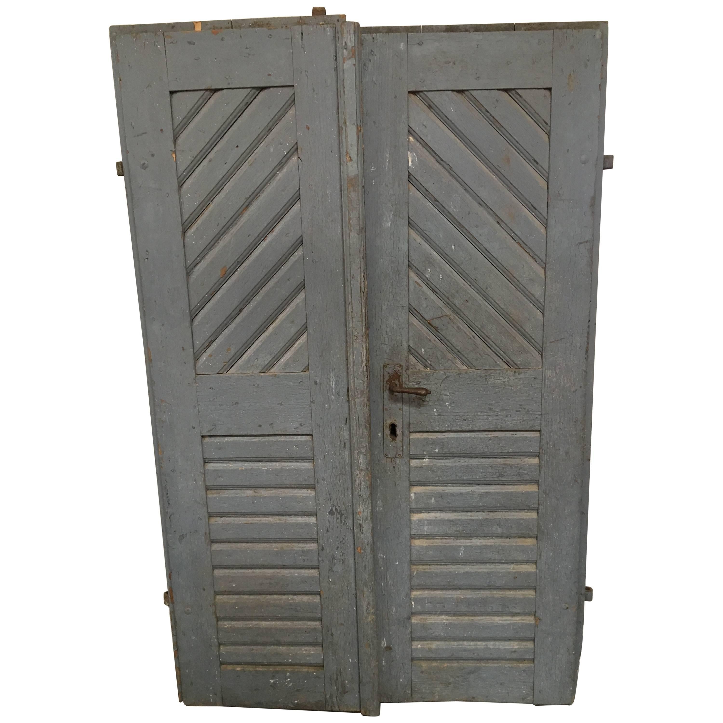 Pair of Antique French Painted Farm Doors For Sale