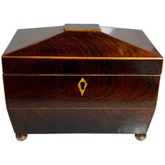 Antique English Rosewood Tea Caddy with Brass Mounts, circa 1880