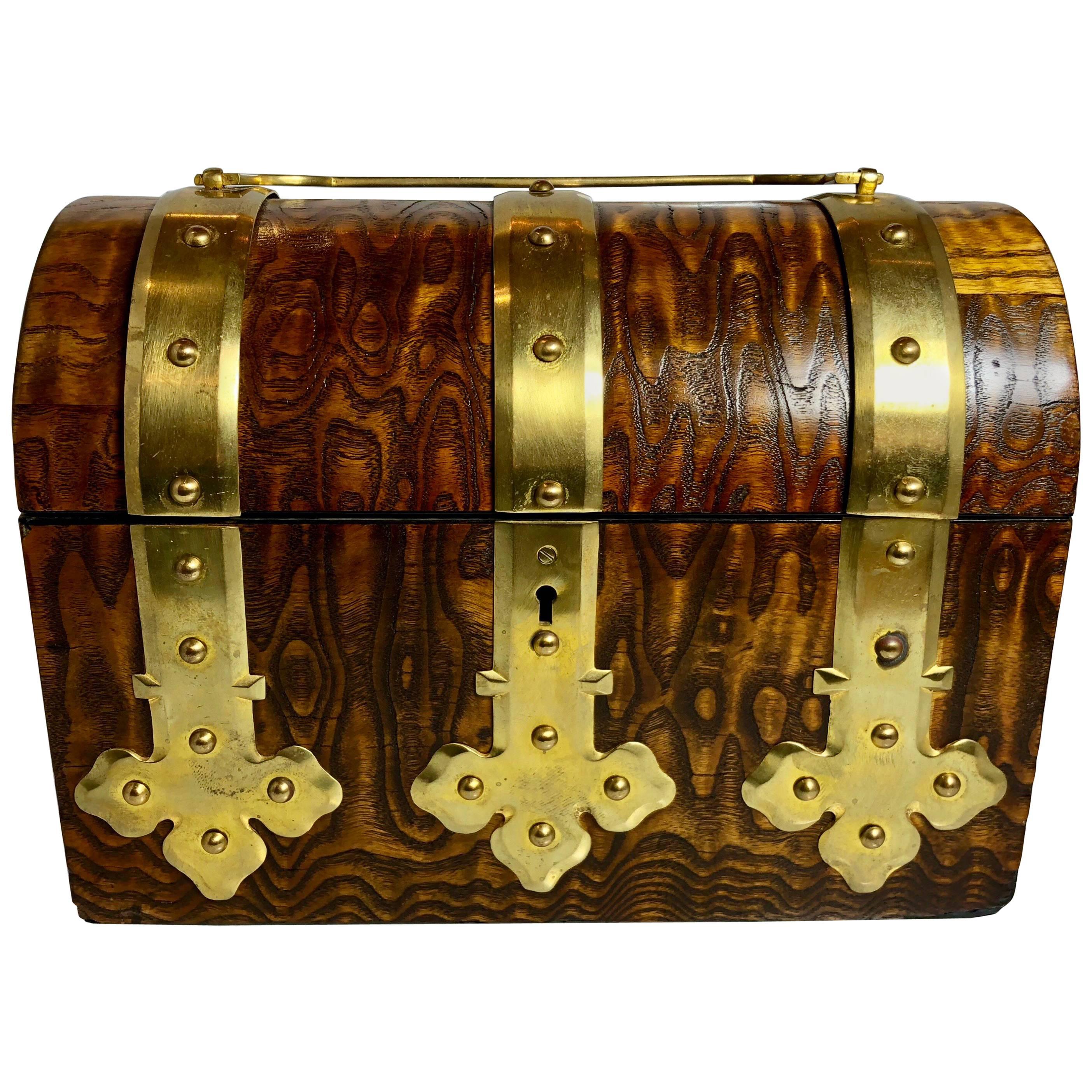 Antique English Brass and Burled Walnut Box, circa 1870-1880