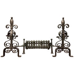 Antique Baroque Style Arts & Crafts Wrought Iron Fire Basket Grate