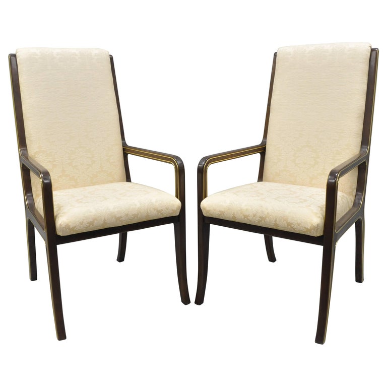 Mastercraft for Baker Brass Inlay Trim Dining Room Chairs Armchairs