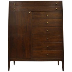 Paul McCobb Style Walnut Gentleman's Tall Chest Dresser Mid-Century Modern