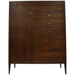 Paul McCobb Style Walnut Gentleman's Tall Chest Dresser Mid-Century Modern