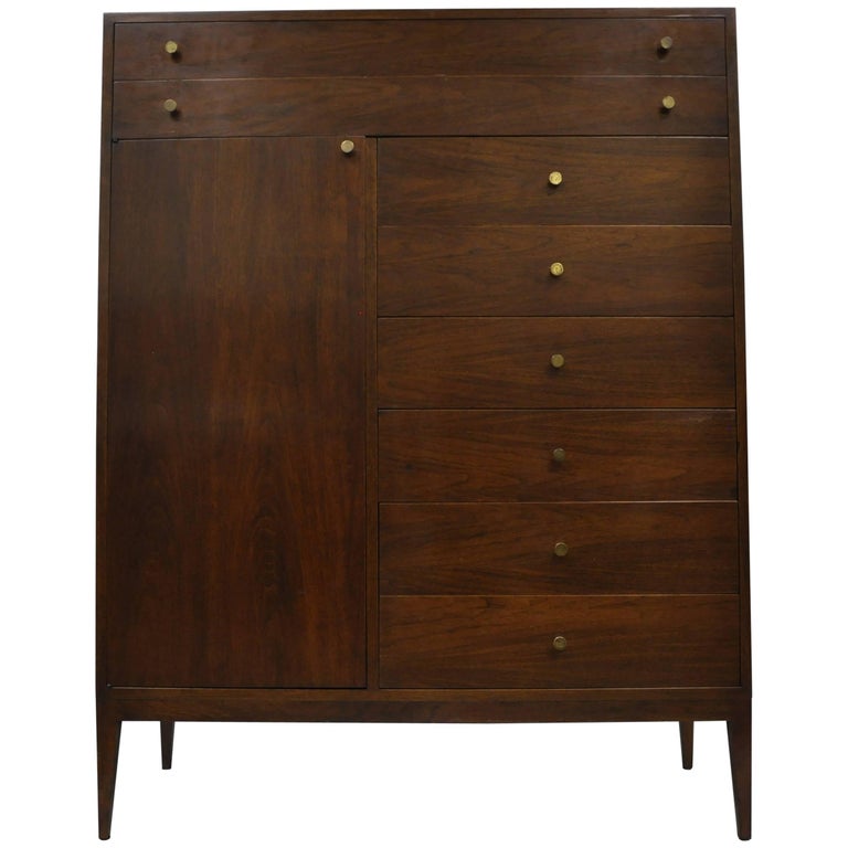 Paul McCobb Style Walnut Gentleman's Tall Chest Dresser MidCentury